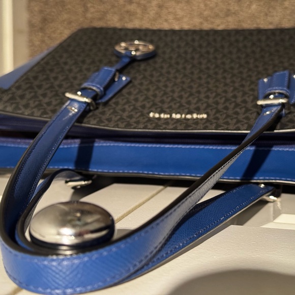 Michael Kors Blue and Gray Monogram Handbag - Picture 7 of 10